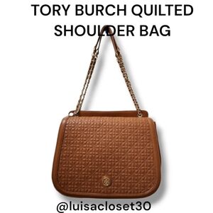 TORY BURCH BRYANT QUILTED SHOULDER BAG- Color- Luggage
